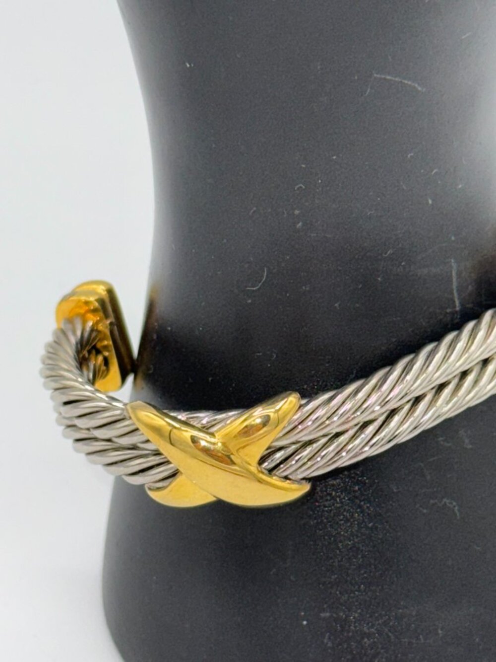Silver & Gold Tone Cable Cuff Bracelet Twisted Wire Statement Bangle - Picture 6 of 11